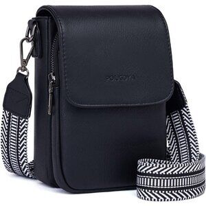 Womens A-black Leather Purses Imported Magnetic Snap Crossbody Zipper Bag